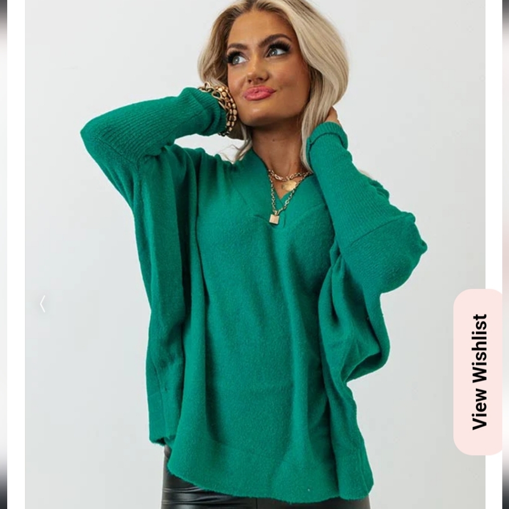 Emerald Green Oversized Sweater, Medium